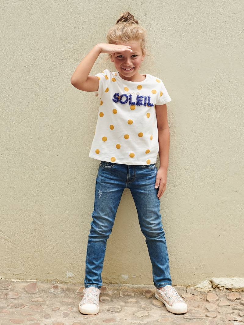 T-Shirt with Floral Motif in Shaggy Rags for Girls - ecru, Girls ...