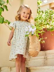 Girls-Dresses-Printed Dress with Butterfly Sleeves, in Cotton Gauze, for Girls