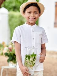 -Short-Sleeved Shirt with Mandarin Collar in Cotton/Linen for Boys