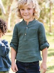 -Cotton Gauze Shirt, Roll-Up Sleeves, for Boys