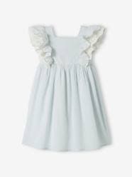 Girls-Striped Occasion Wear Dress, Ruffles on the Sleeves, for Girls