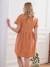 Embroidered Cotton Gauze Dress, Maternity & Nursing Special ecru+terracotta 