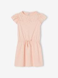 Girls-Dress with Details in Broderie Anglaise for Girls