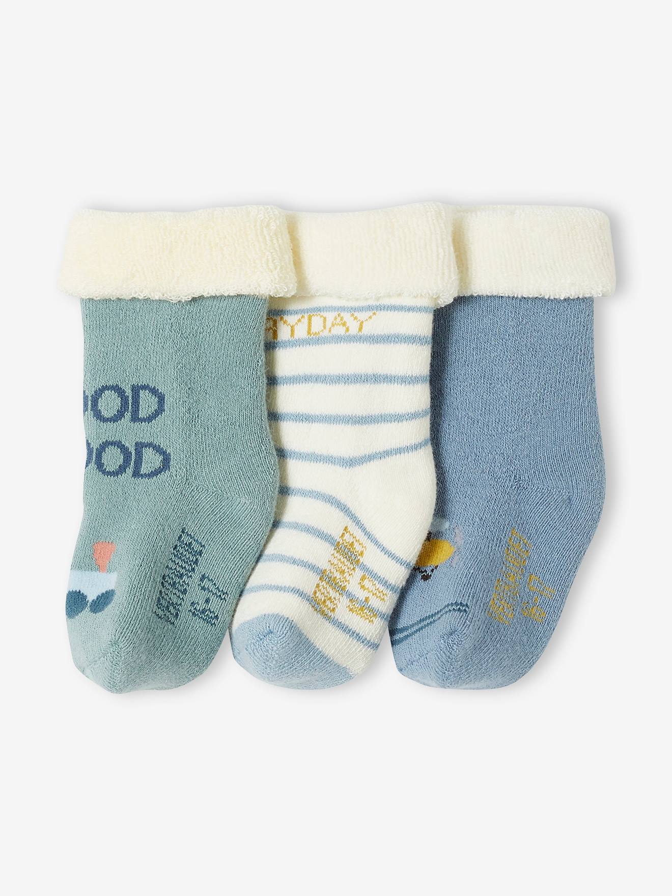 Pack of 3 Pairs of Plane & Train Socks for Baby Boys crystal blue