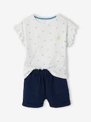 Girls-Shorts-T-Shirt & Shorts Combo, in Cotton Gauze, for Girls