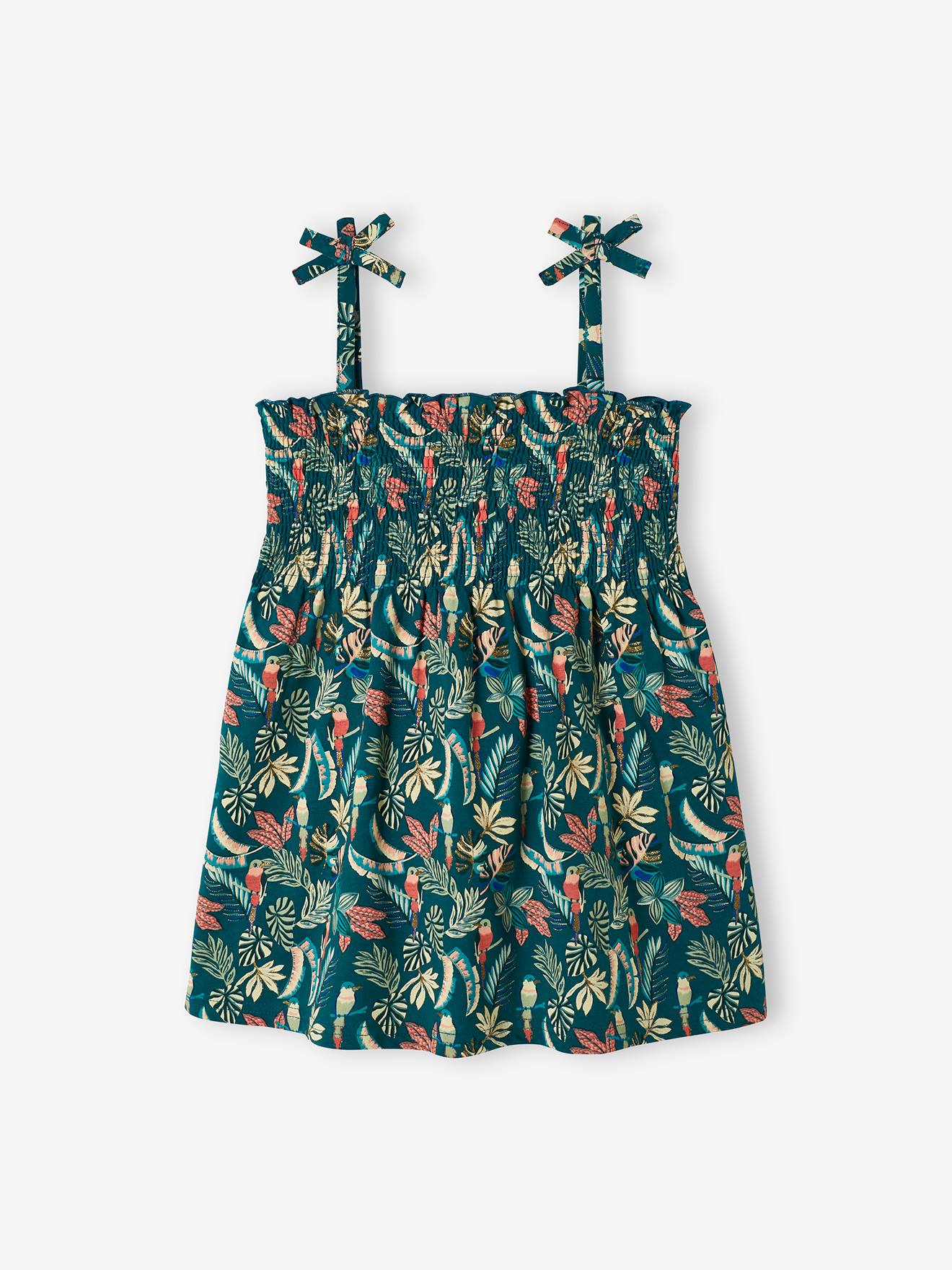 Smocked Floral Print Top, for Girls green