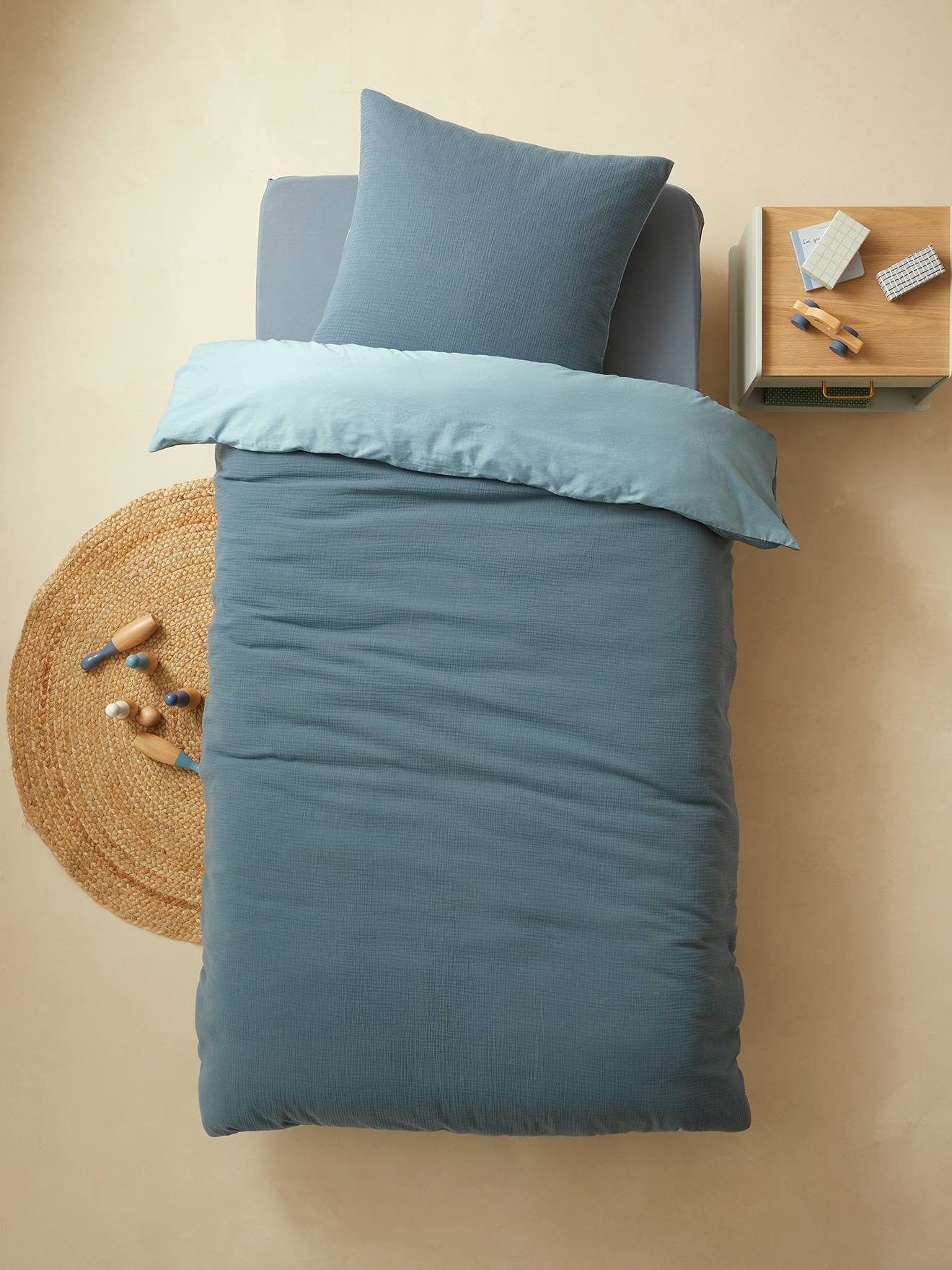 Two-Tone Duvet Cover + Pillowcase Set in Cotton Gauze