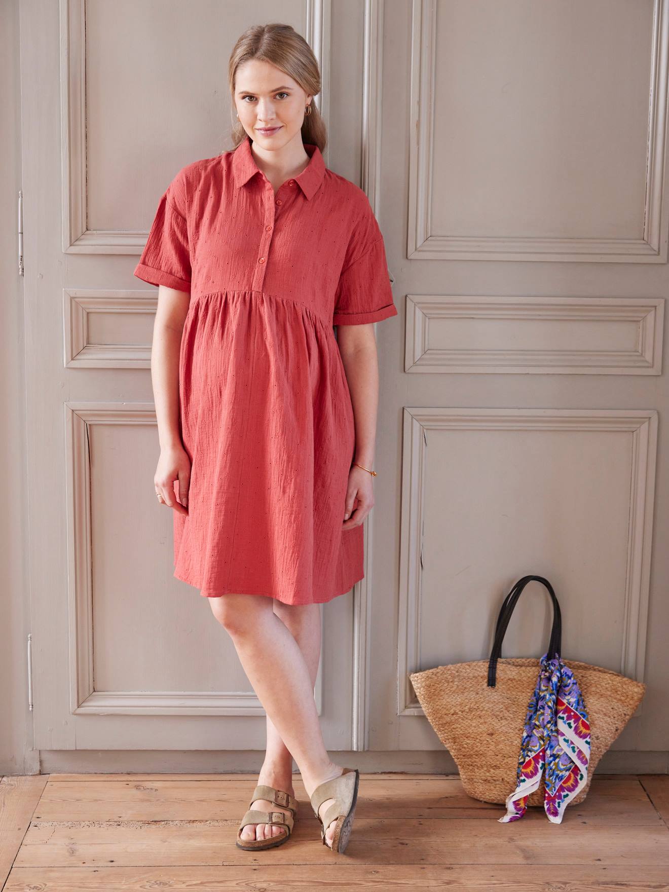 Embroidered Cotton Gauze Shirt Dress