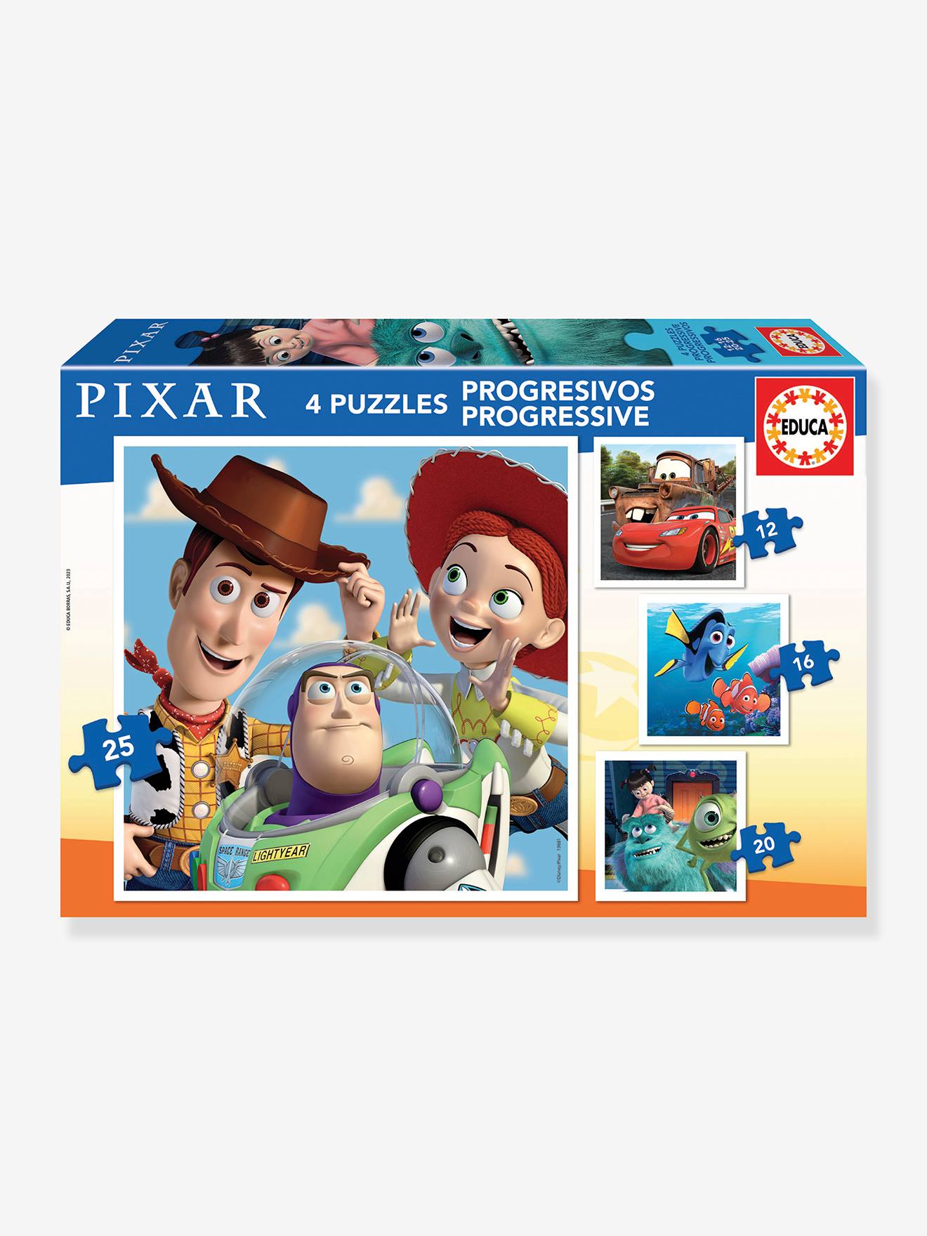 4 Progressive Pixar Puzzles - 12 25 - EDUCA multicoloured