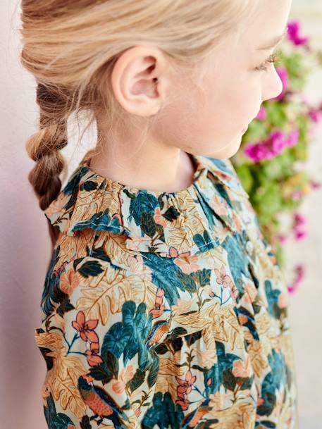 Blouse with Floral Print, for Girls aqua green+fir green+rose 