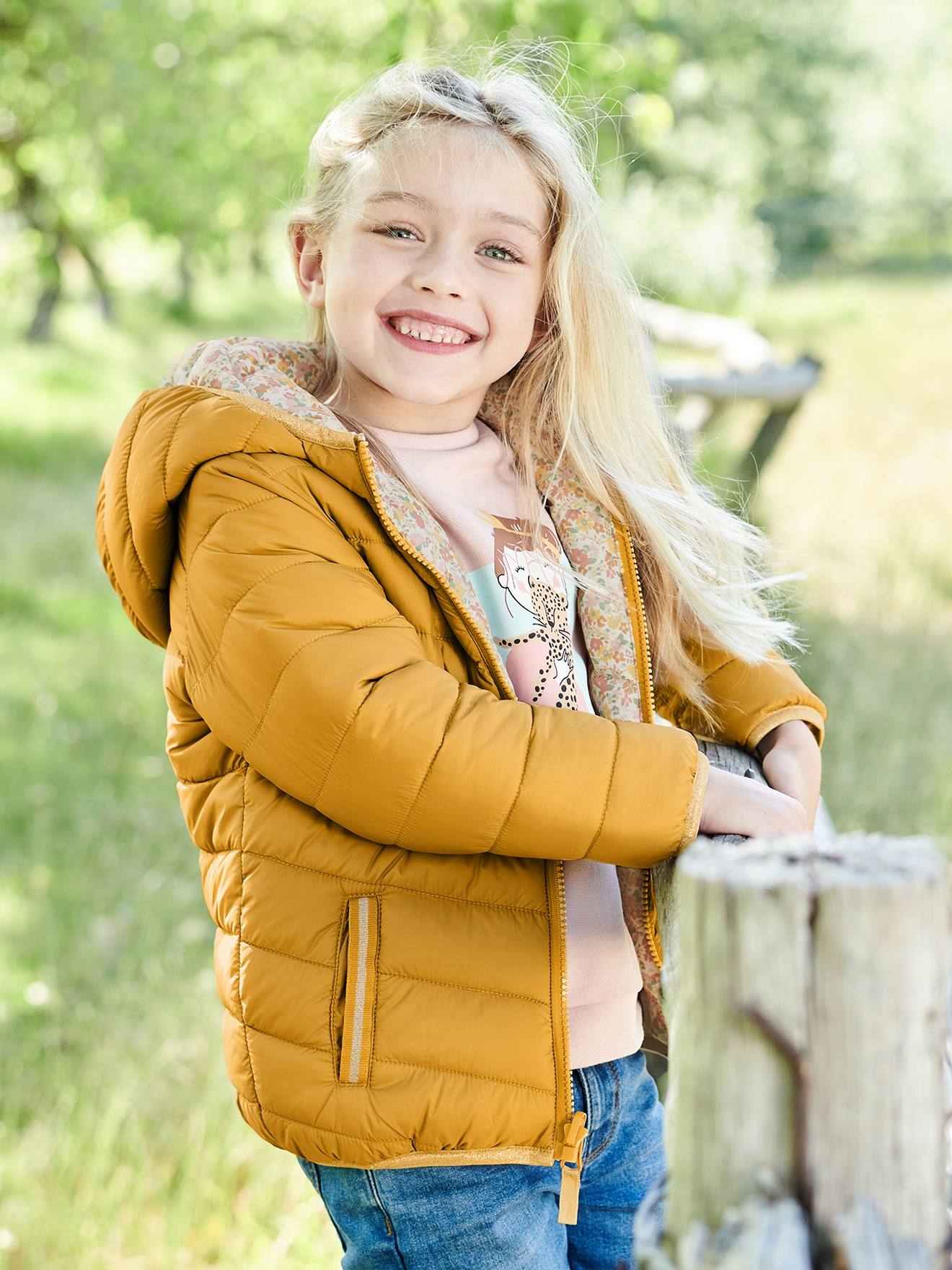 Vertbaudet Reversible Lightweight Padded Jacket with Padding in Recycled POLYESTER, for Girls