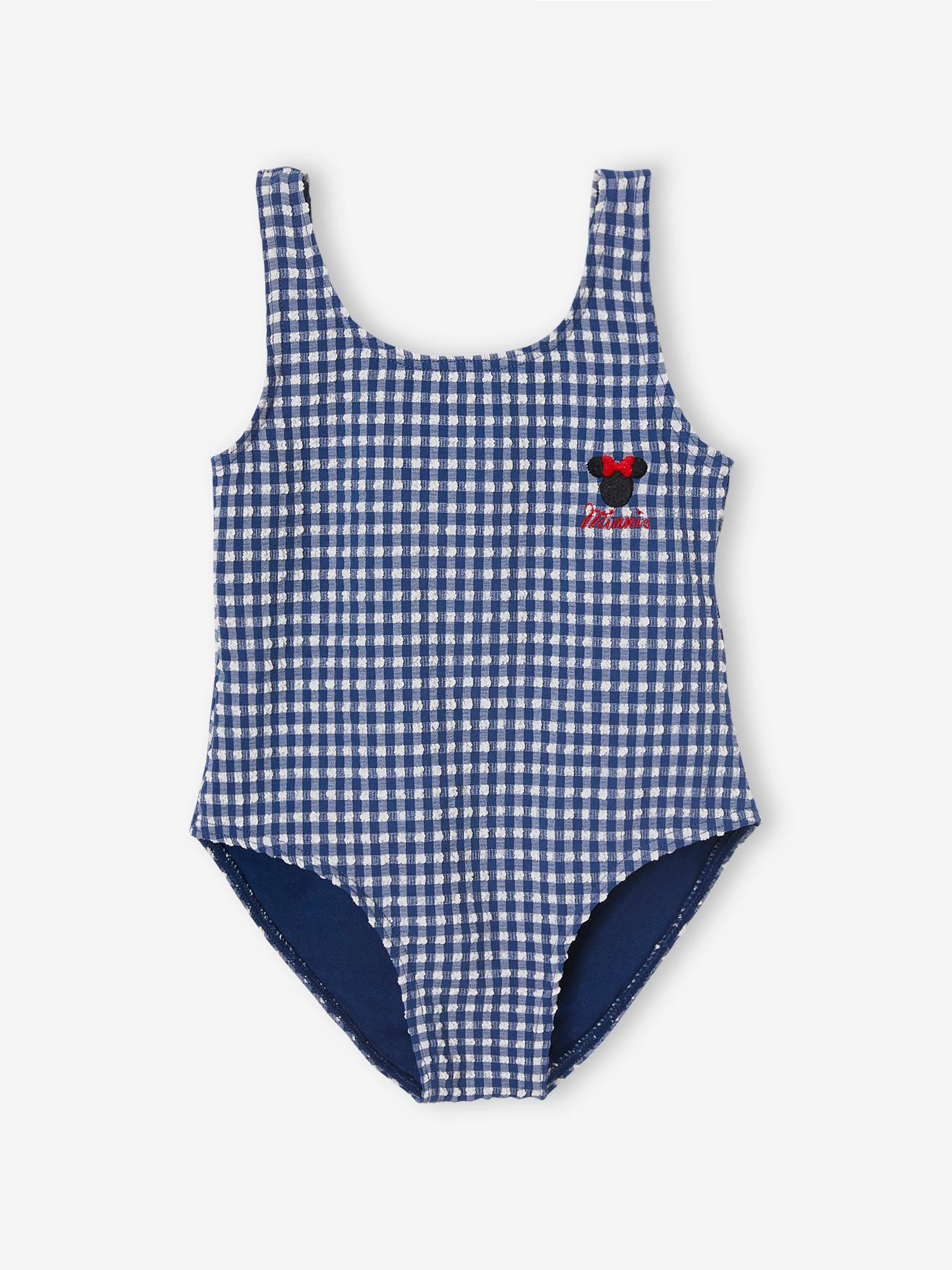 Minnie Mouse Swimsuit by Disney for girls chequered navy blue Girls Vertbaudet