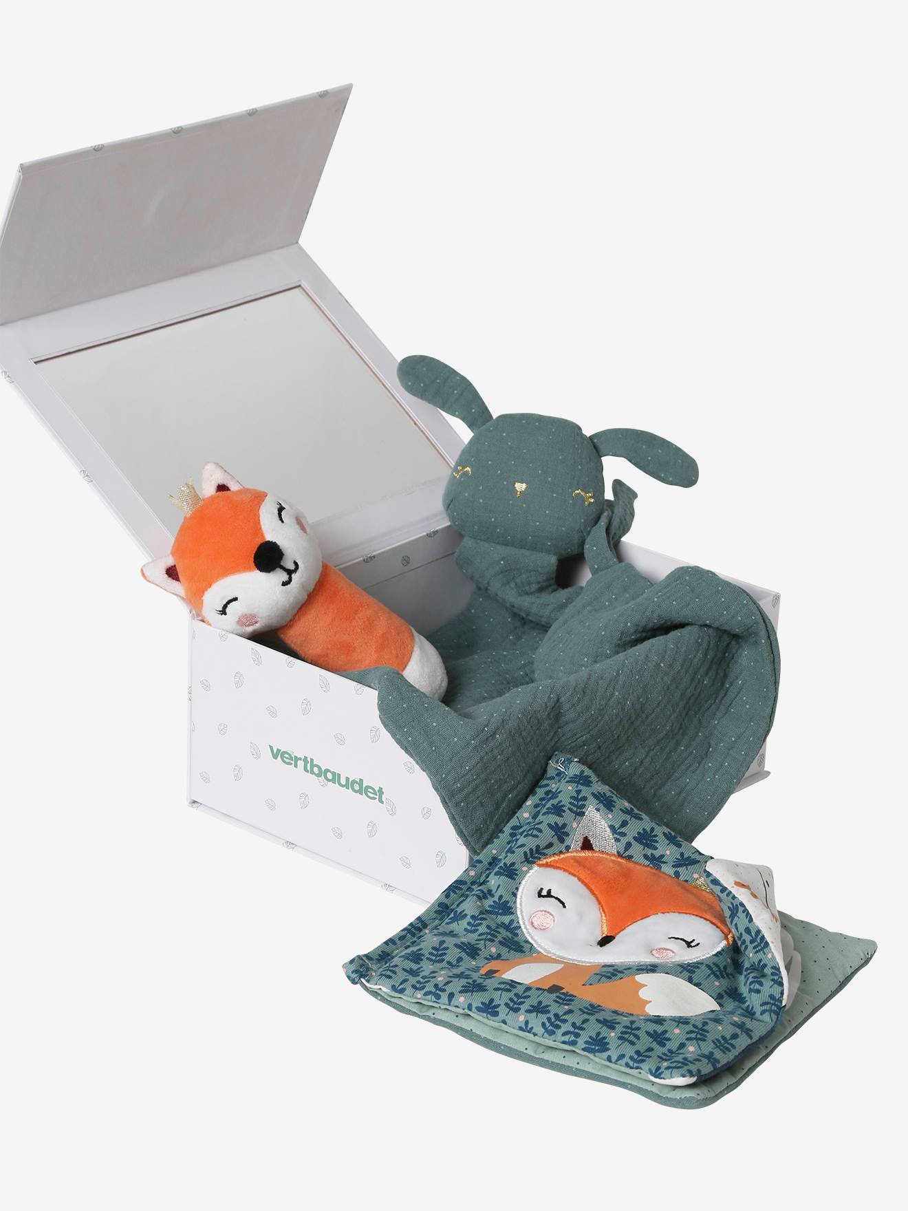 3-Item Gift Box: Soft Toy + Rattle + Picture Book orange
