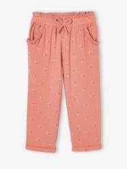 Cropped Cotton Gauze Trousers with Floral Print, for Girls