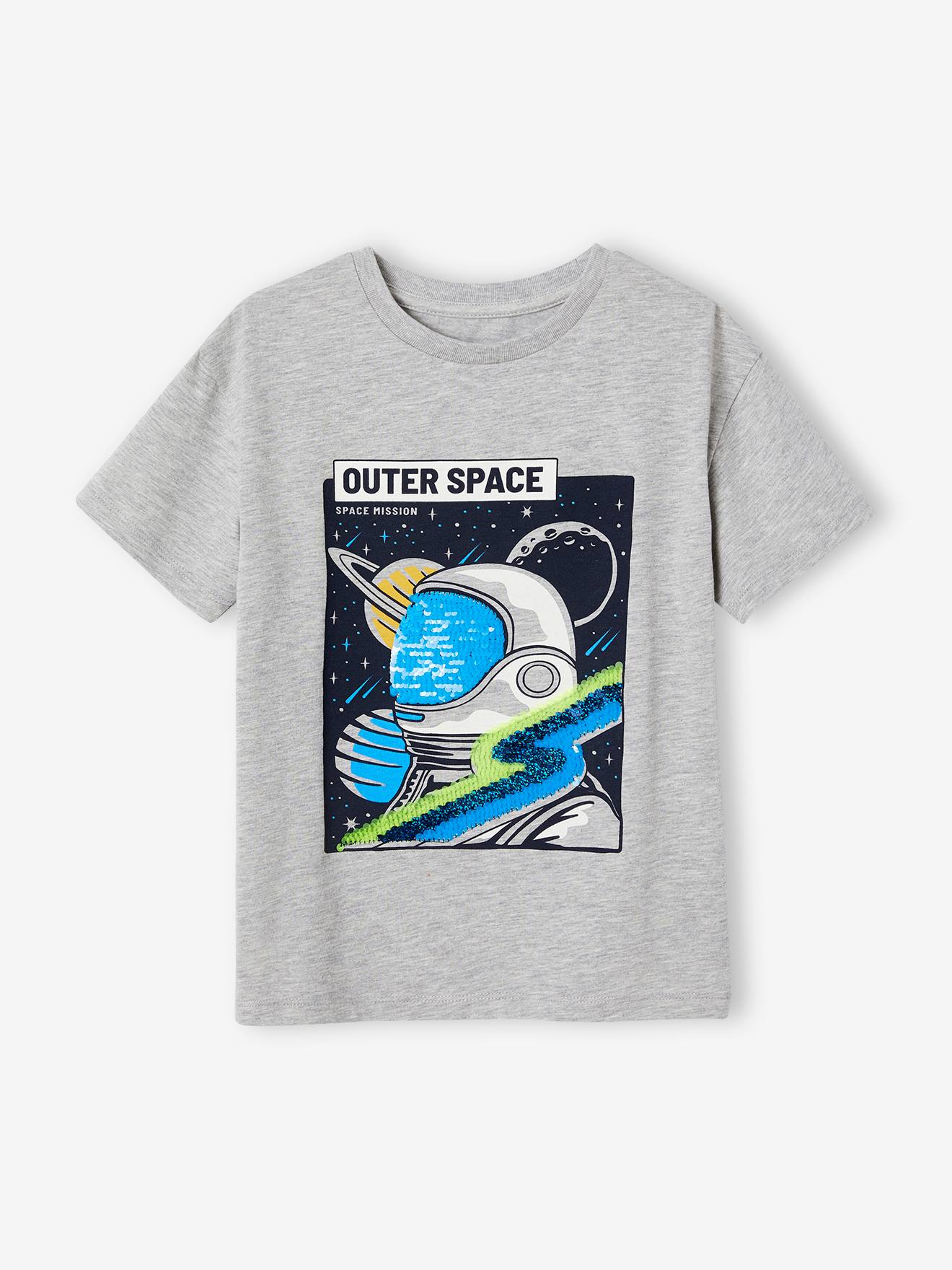 Astronaut T-Shirt with Sequins for Boys marl grey