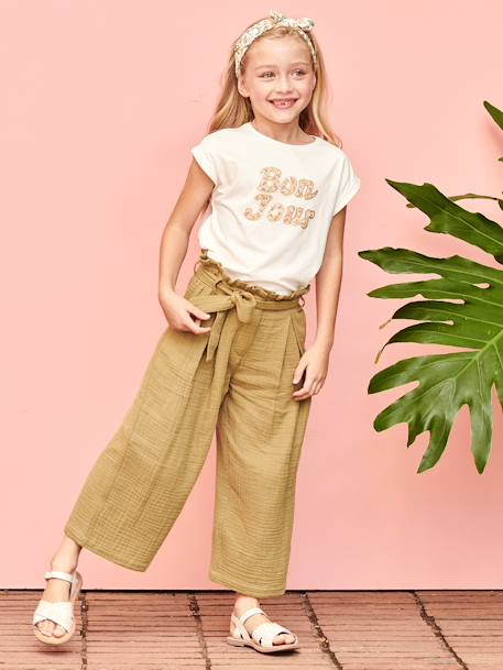 T-Shirt with Message in Flower Motifs for Girls coral+ecru+pale yellow+sky blue 