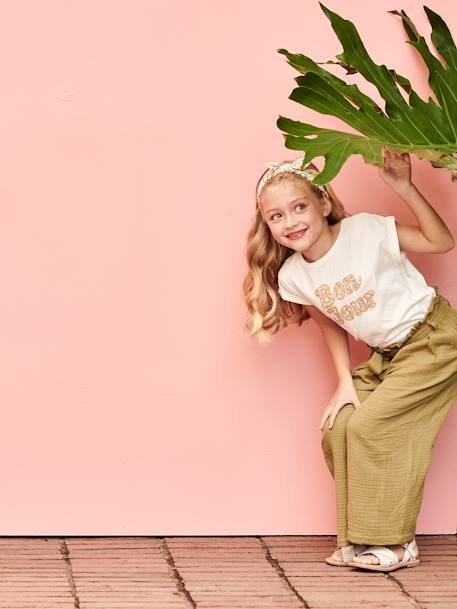 T-Shirt with Message in Flower Motifs for Girls coral+ecru+pale yellow+sky blue 
