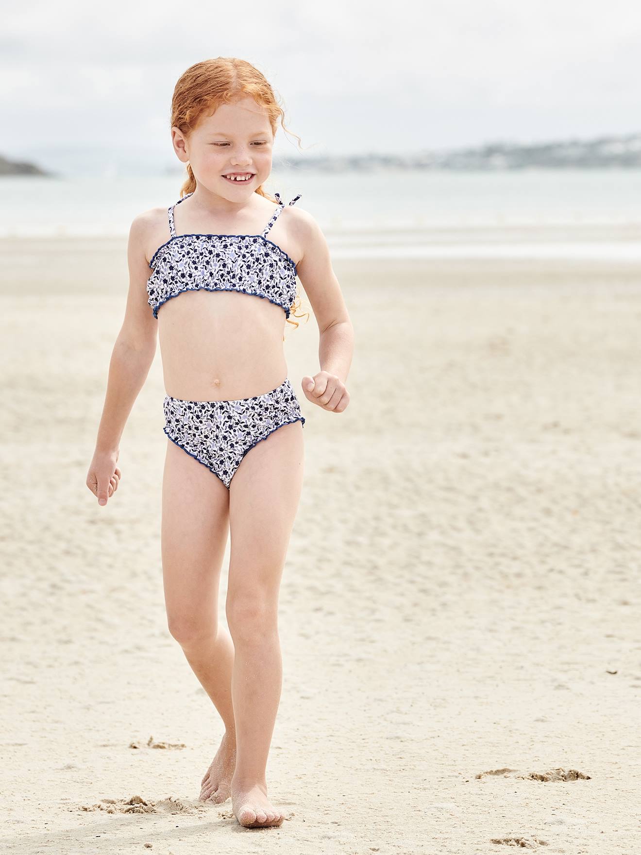 Floral Bikini for Girls blue Girls Vertbaudet