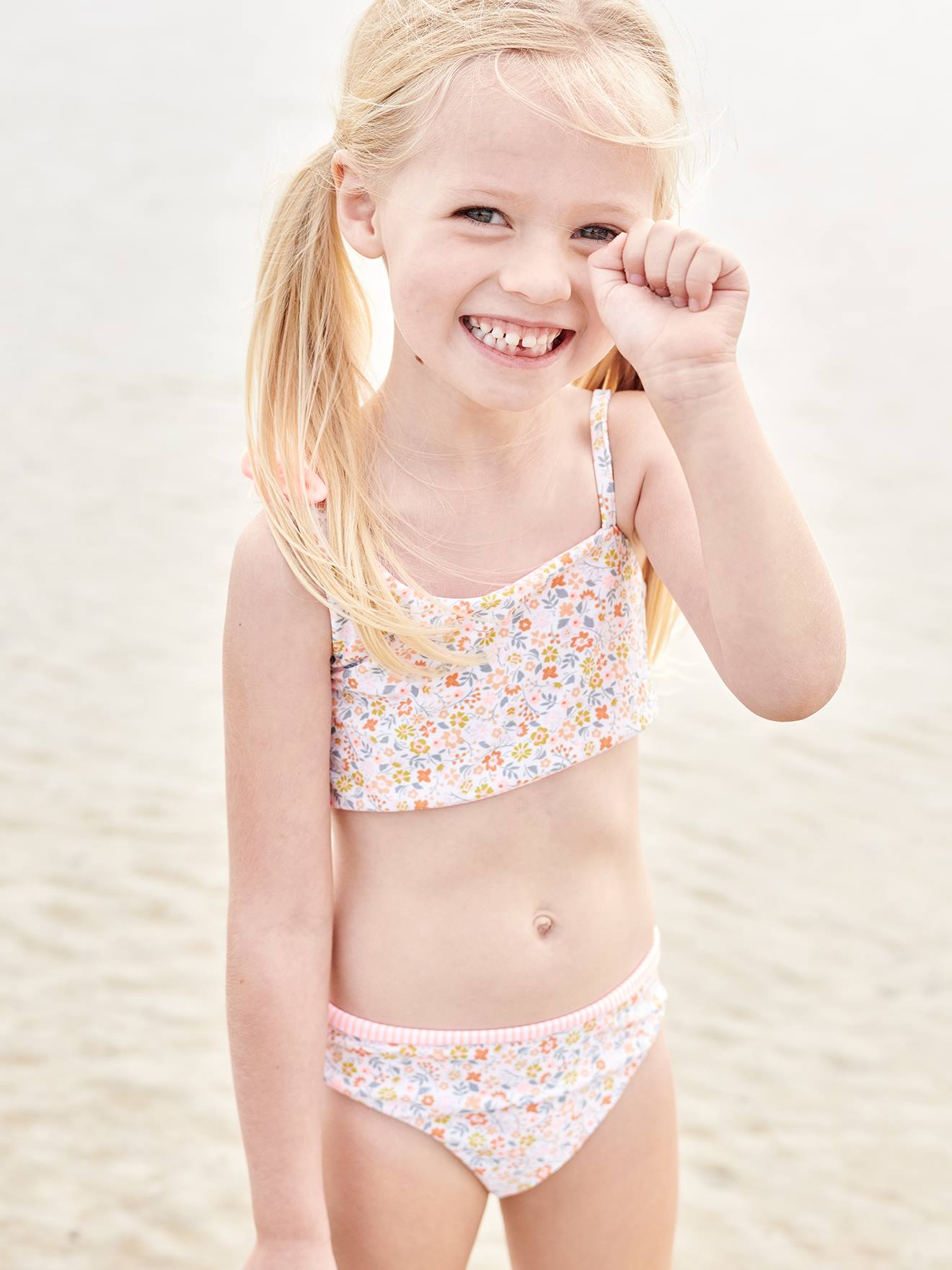 Reversible Bikini for Girls coral, Girls Vertbaudet