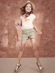 Girls-Shorts-Shorts Embroidered with Iridescent Flowers, for Girls