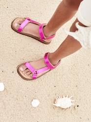 Shoes-Girls Footwear-Hook-and-Loop Leather Sandals for Girls