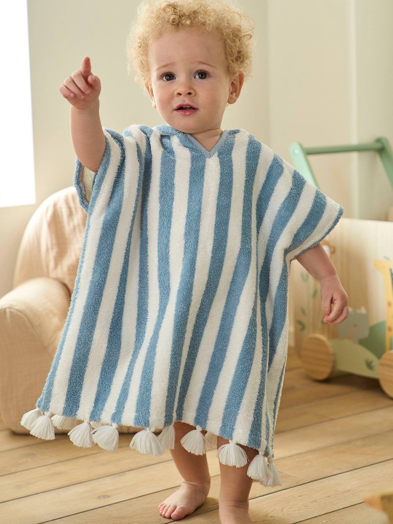 Striped Bathing Poncho for Babies blue