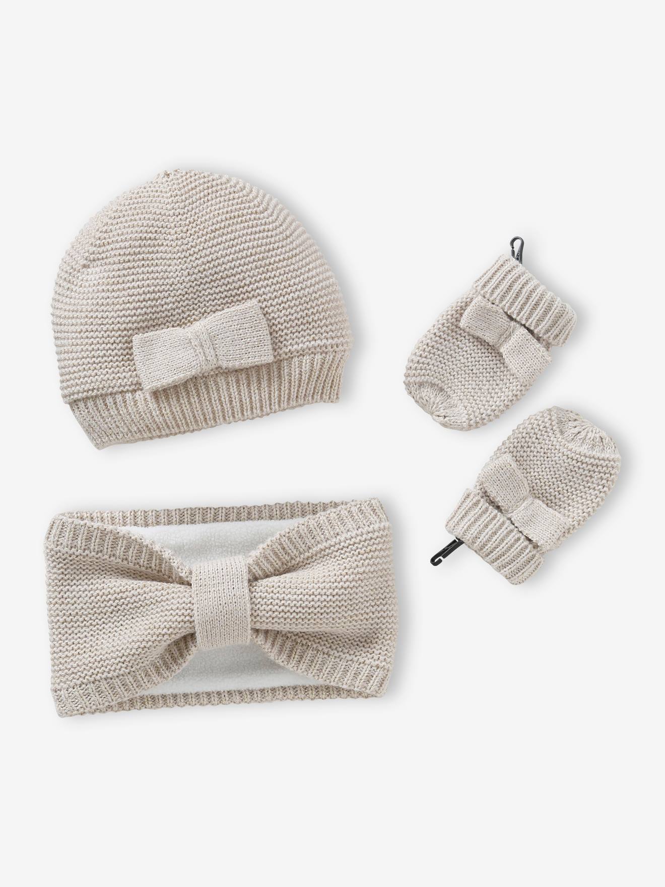 Girls cream online hat and gloves