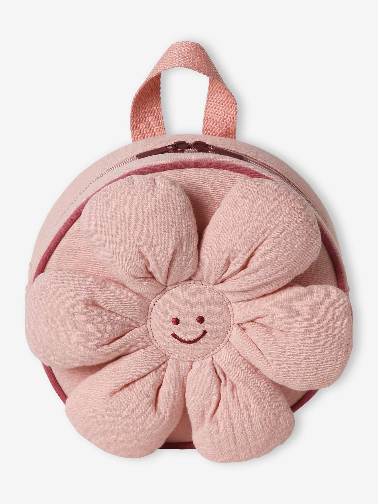 Flower Backpack in Cotton Gauze Playschool Special for Girls old rose Baby Vertbaudet