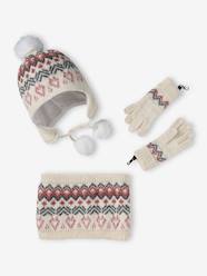 Jacquard Knit Beanie + Snood + Gloves or Mittens Set for Girls