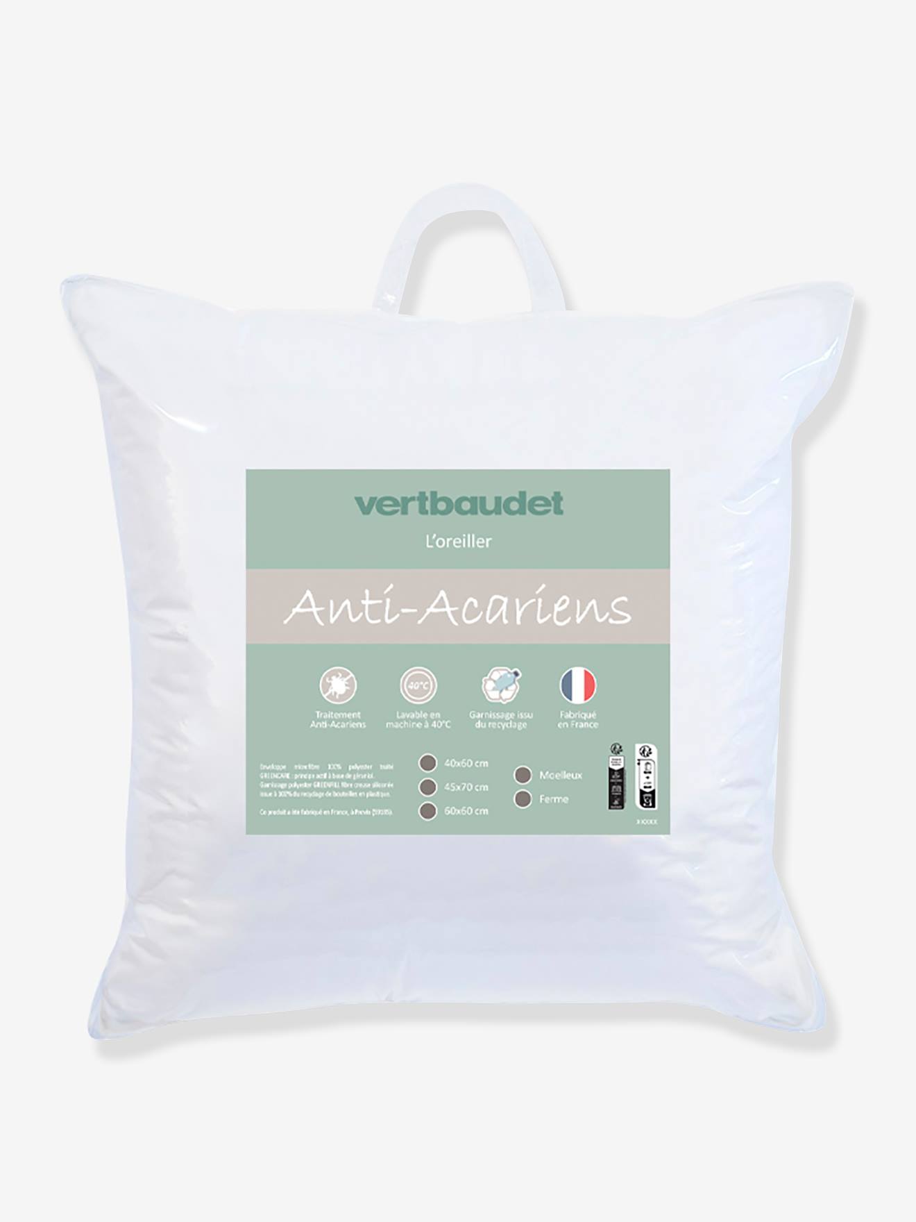 Soft, Anti-Mite Microfibre Pillow with Greencare(r) Treatment white