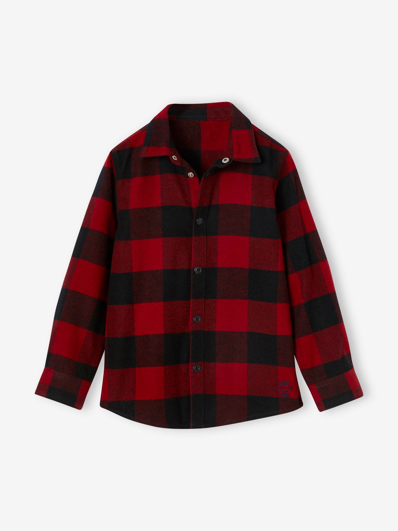 Flannel Shirt with Large Checks, for Boys red