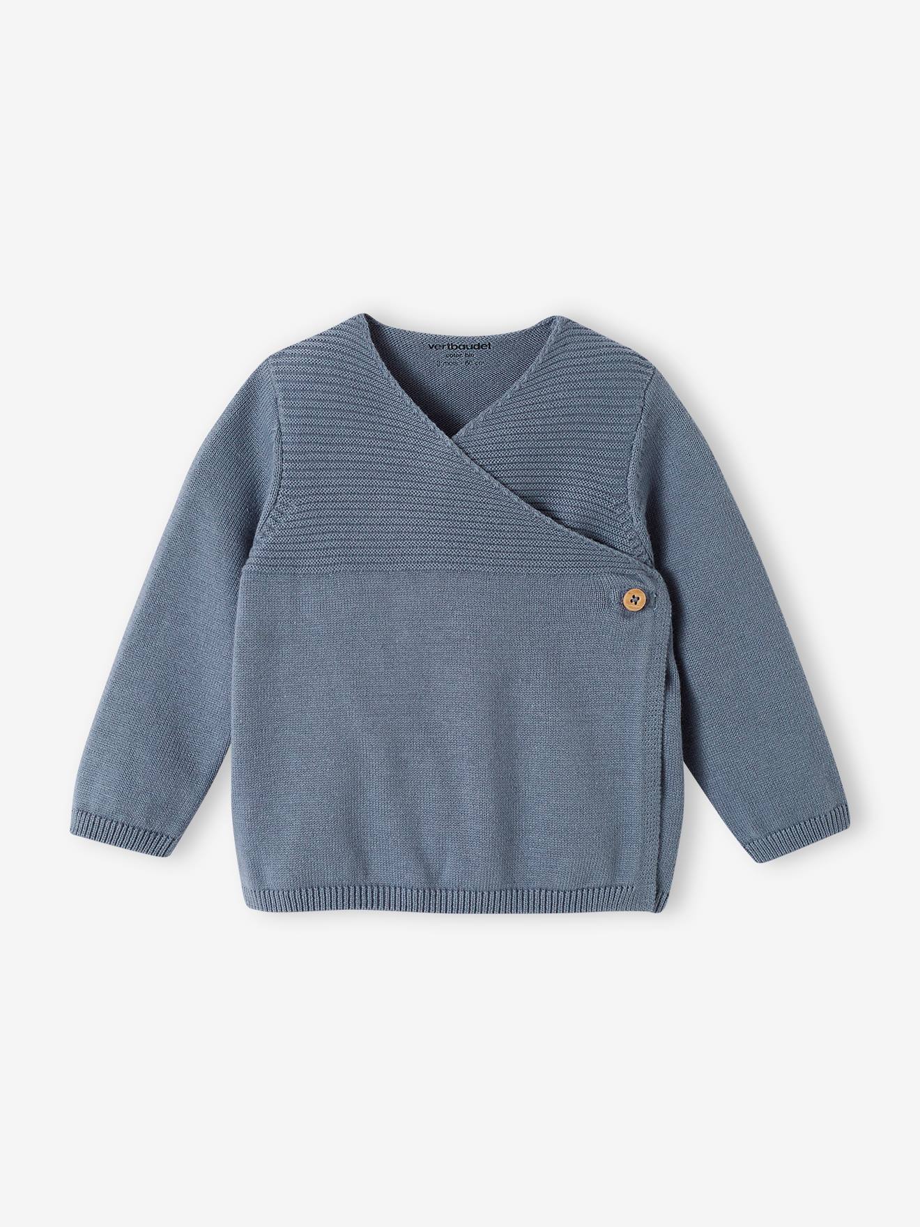 Knitted Cardigan in Organic Cotton for Newborn Babies denim blue