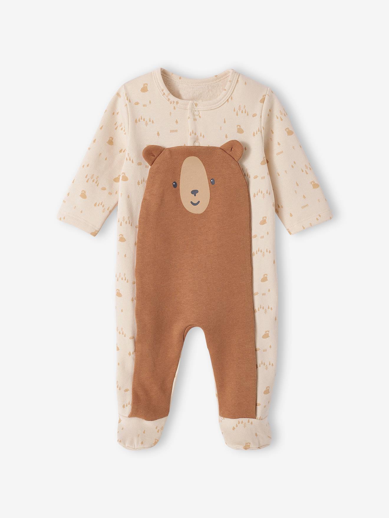 Fleece Sleepsuit for Newborn Babies, Front Flap Opening with Press Studs ecru