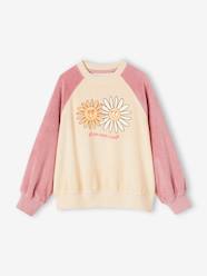 Terry Cloth Raglan Sweatshirt, Pop Flower Motifs for Girls