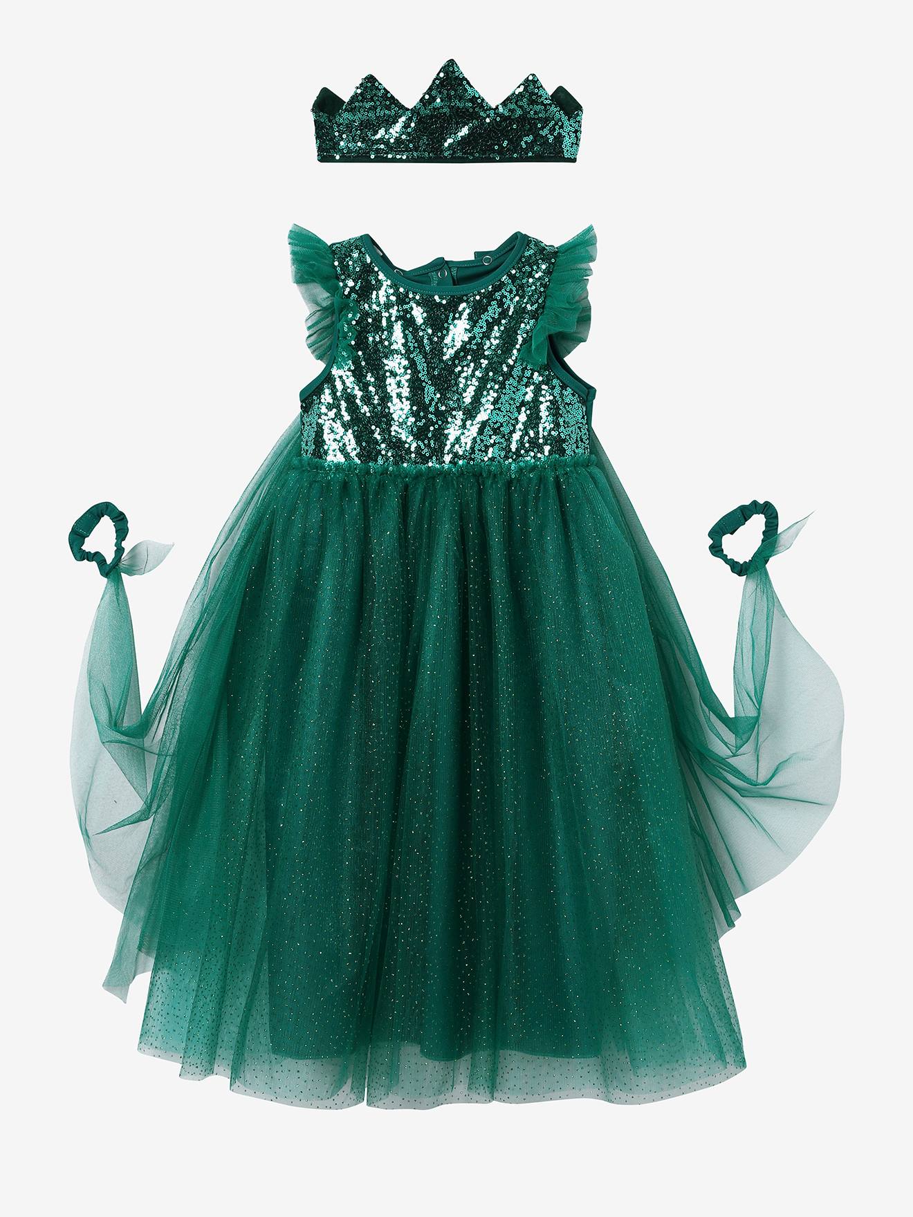Princess Costume with Veil & Crown emerald