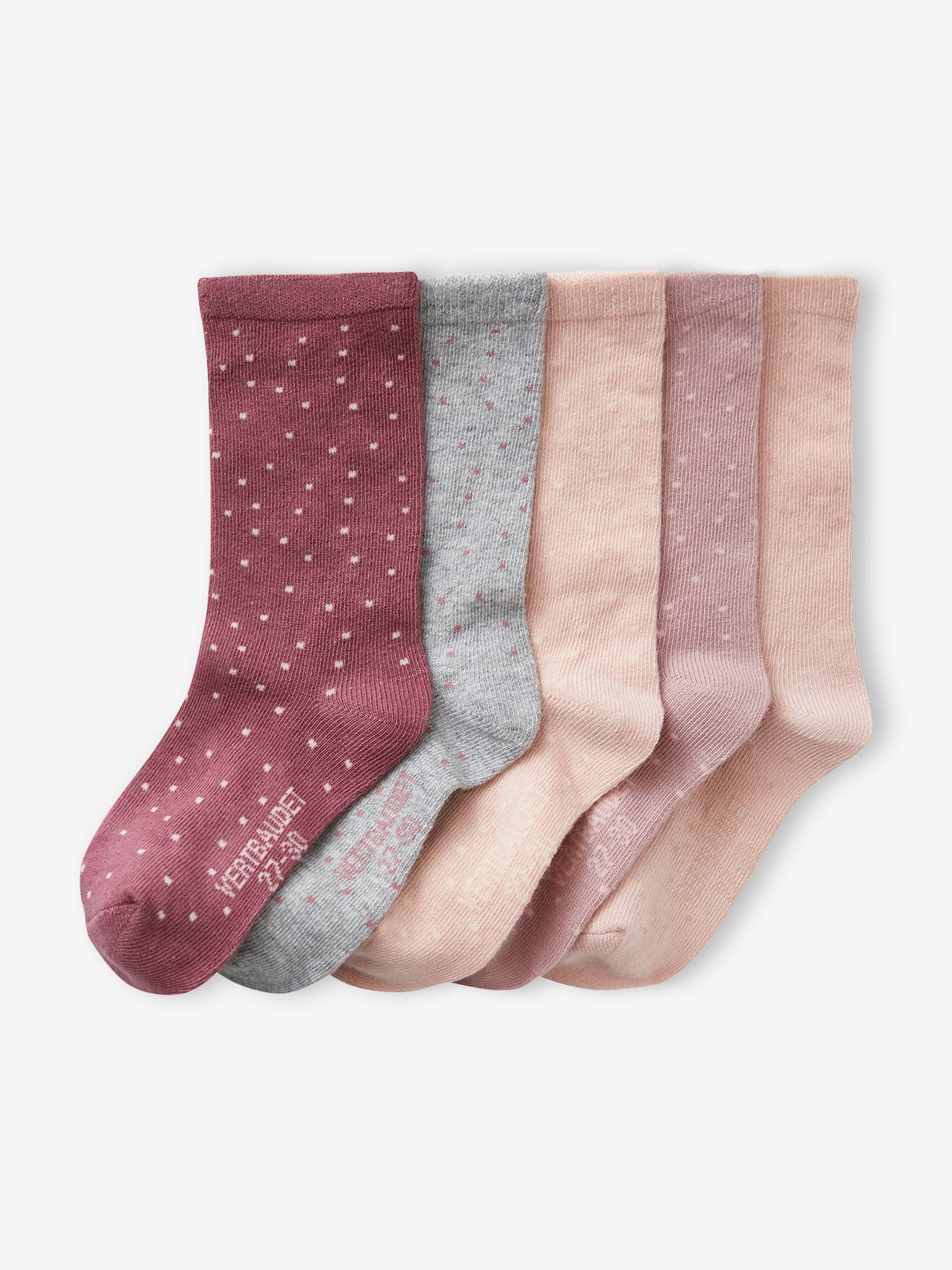 Pack of 5 Pairs of Dotted Socks for Girls old rose