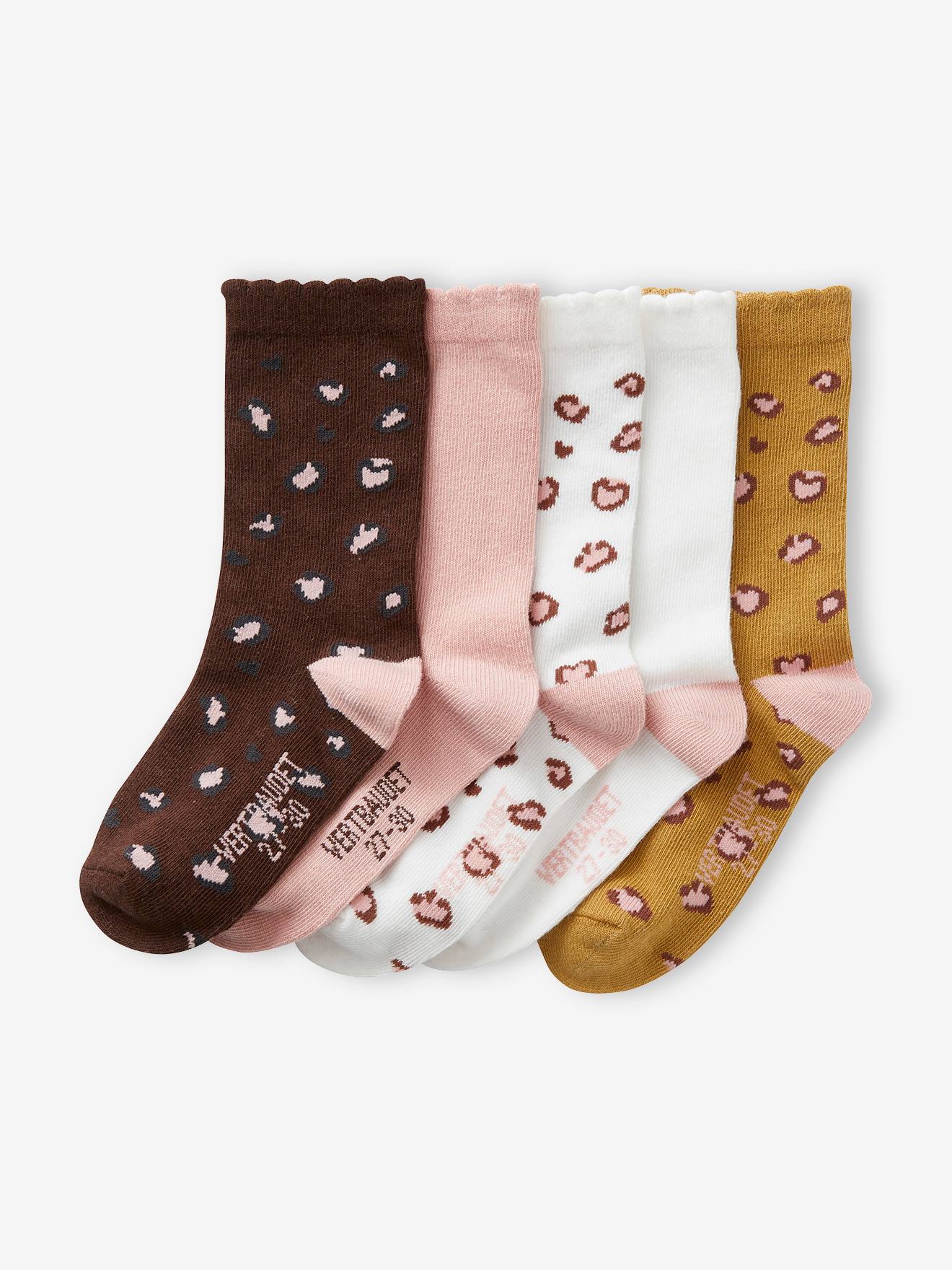 Pack of 5 Pairs of "Wild" Socks for Girls chocolate