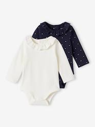 Baby-Bodysuits & Sleepsuits-Pack of 2 Long Sleeve Bodysuits with Peter Pan Collar, for Babies
