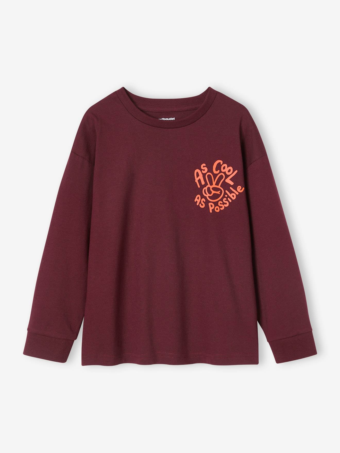 Long Sleeve Top with Cool Motif on the Chest for Boys bordeaux red