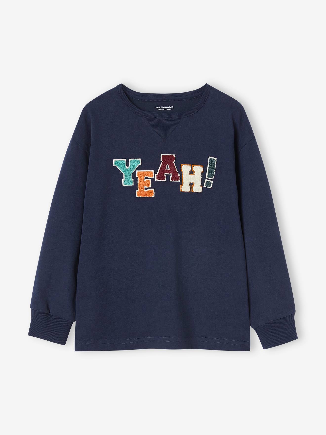 Thick Top with Message in Boucle, for Boys navy blue