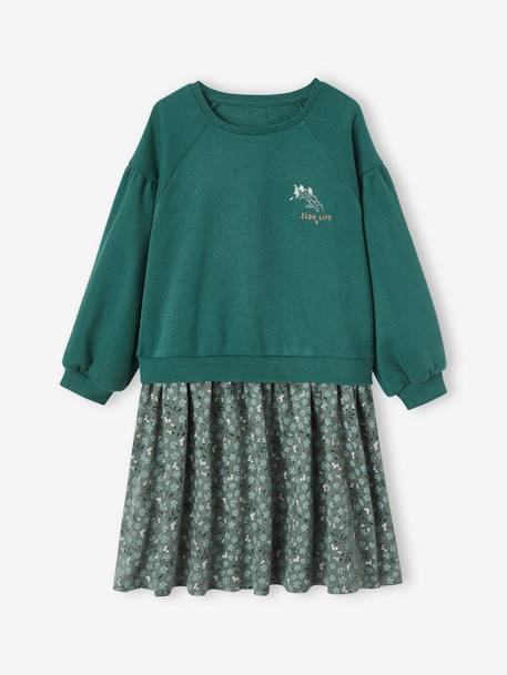 Dual Fabric Dress for Girls coral+green 