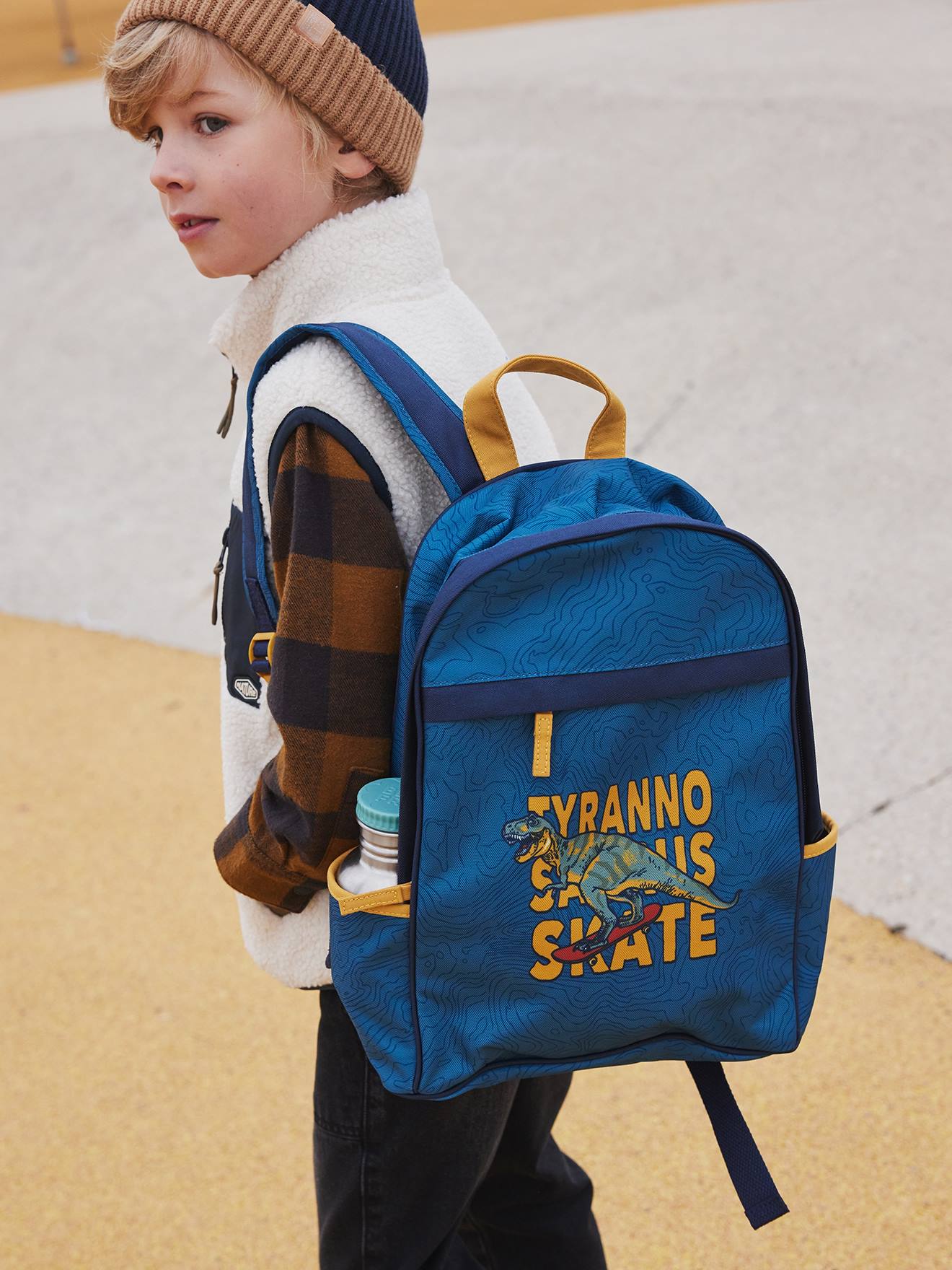 Dino Skate Backpack for Boys petrol blue