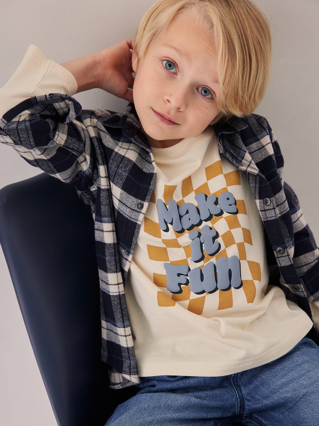 Jumper with Message & Print in Puff Ink, for Boys ecru