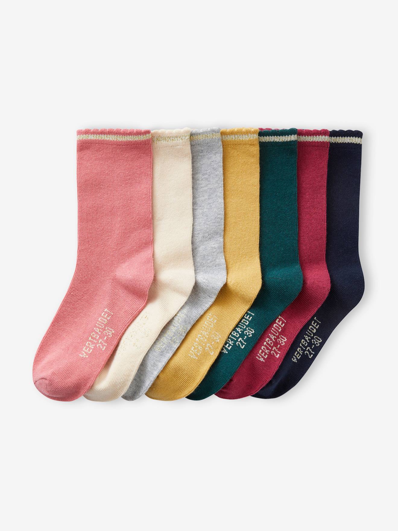 Pack of 7 Pairs of Socks in Lurex for Girls rose