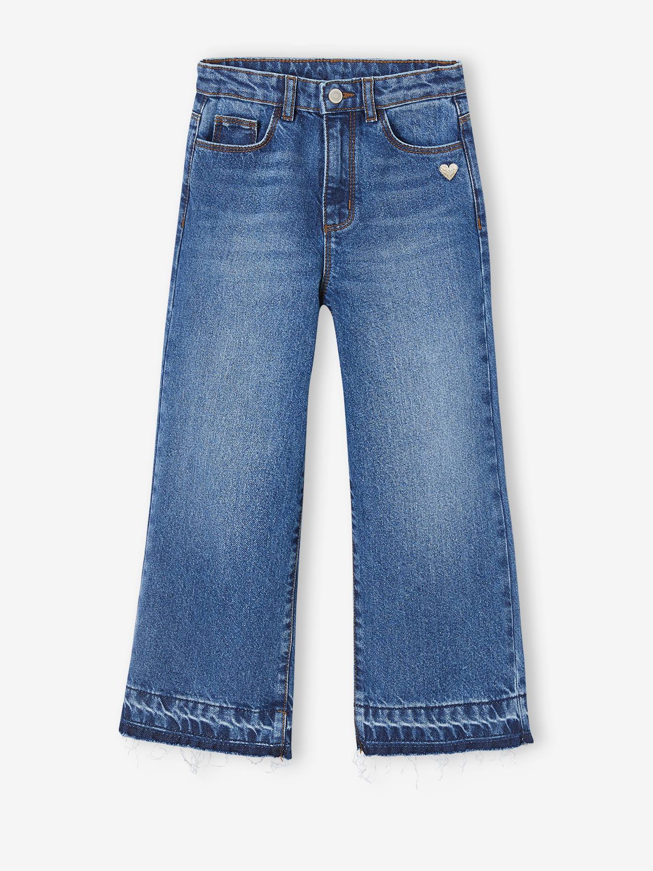Wide-Leg Jeans, Frayed Hems, for Girls denim blue