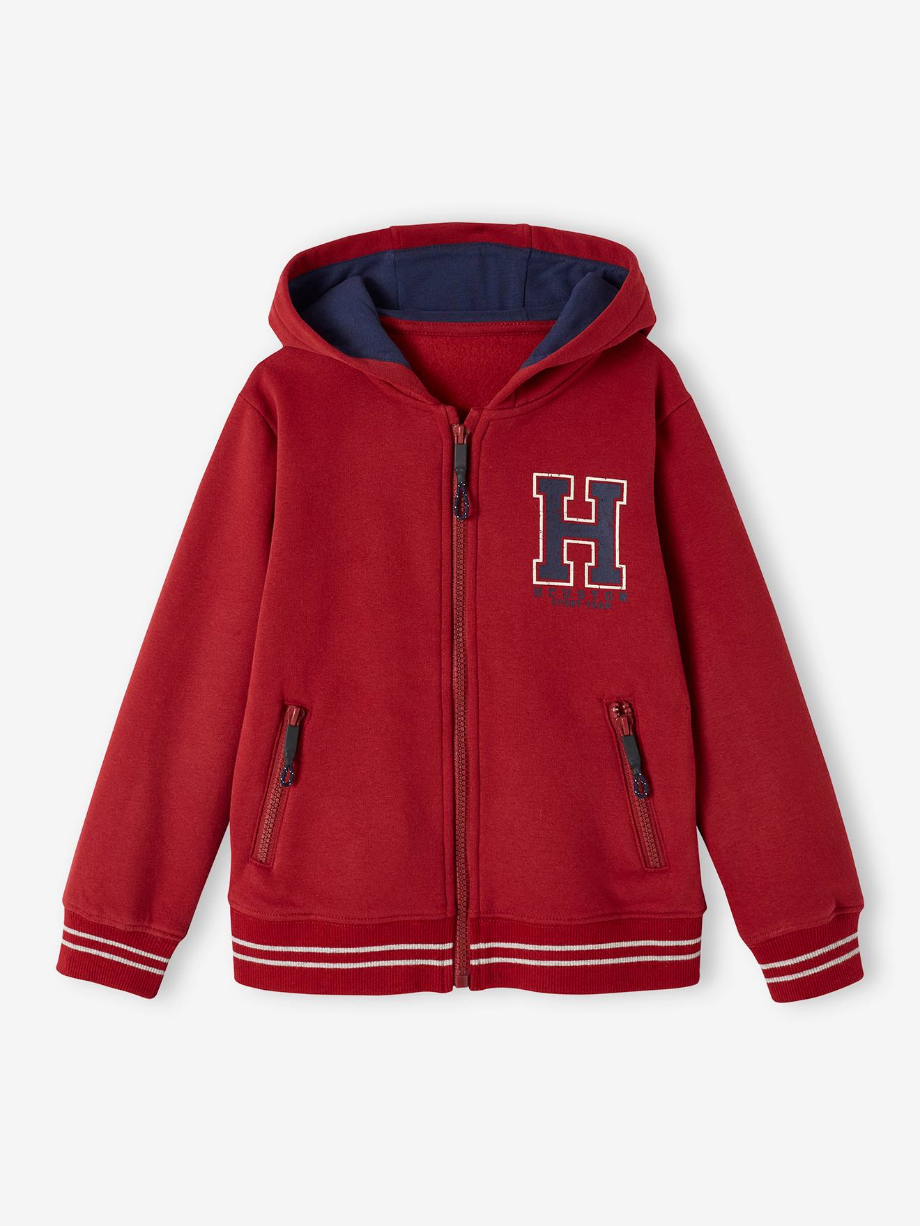 Zipped Sports Jacket with Hood for Boys red