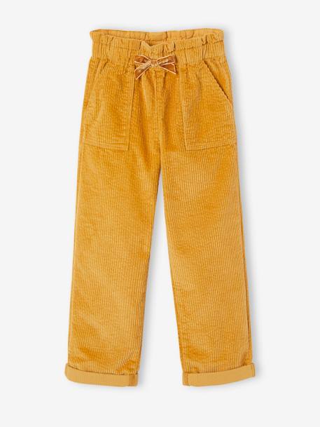 Corduroy Paperbag Trousers for Girls dusky pink+grey green+mustard+night blue 