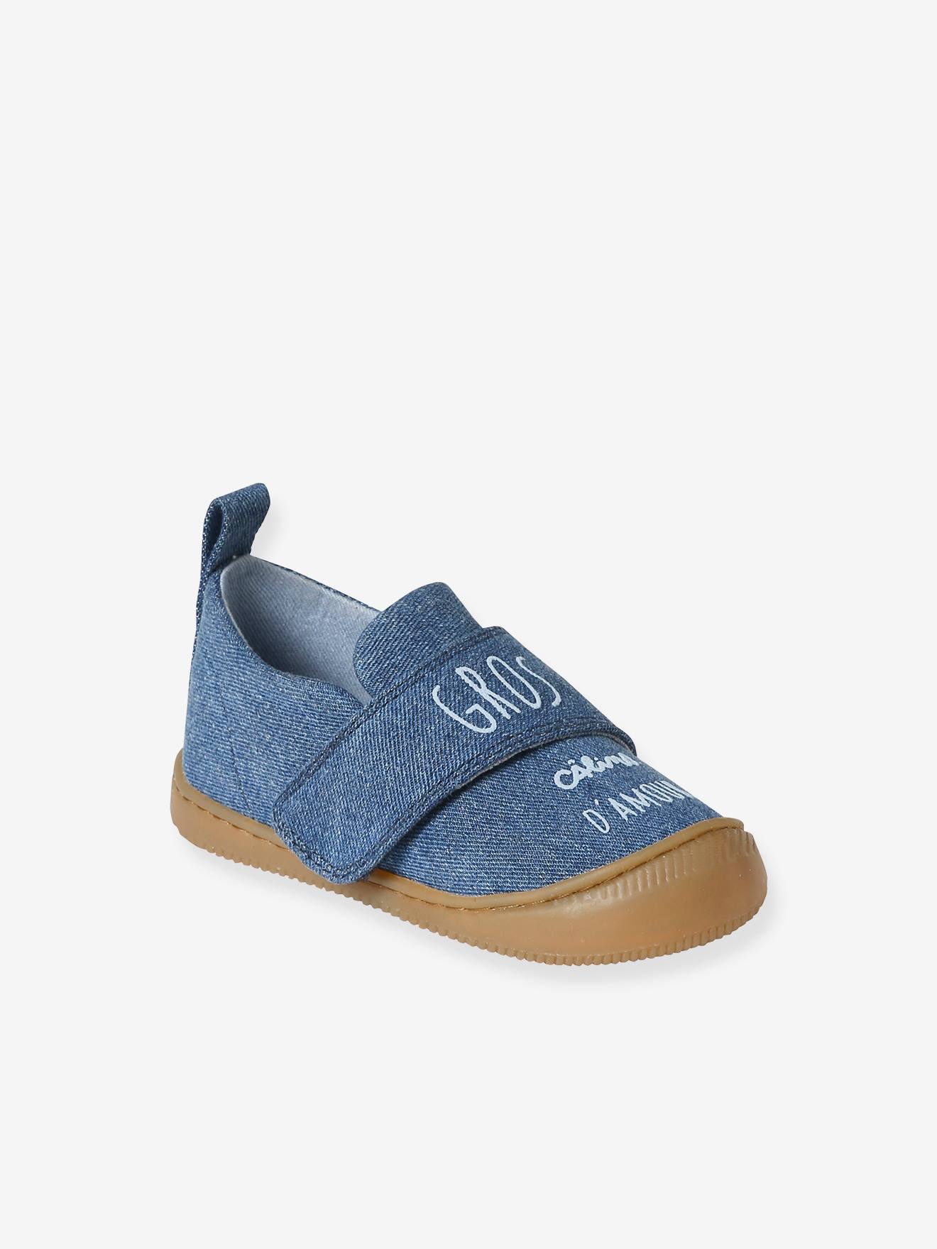 Denim Indoor Shoes with Hook-and-Loop Strap