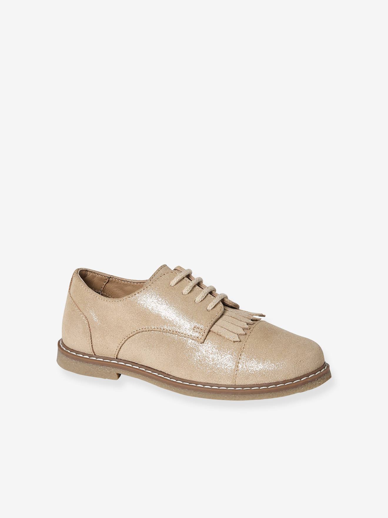 Junior Leather Derbies with Fringes & Laces gold