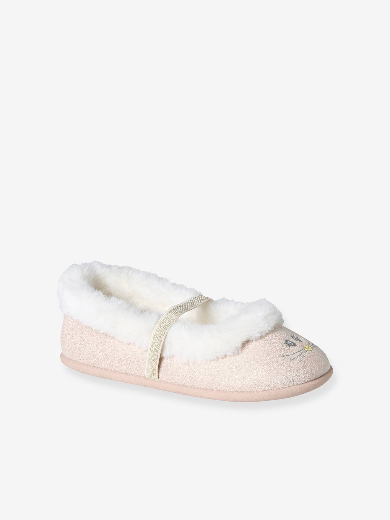 Ballet Pump Slippers with Elastic & Faux Fur